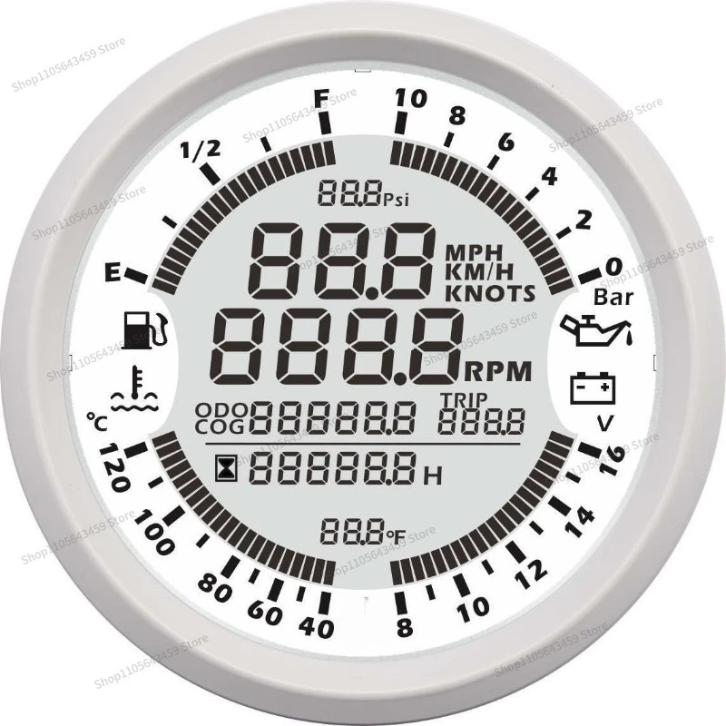 For 85mm Six-in-One Multi-Functional Digital Dashboard Meter 18-32V 10Bar Auto RV Boat Replacement Gauge