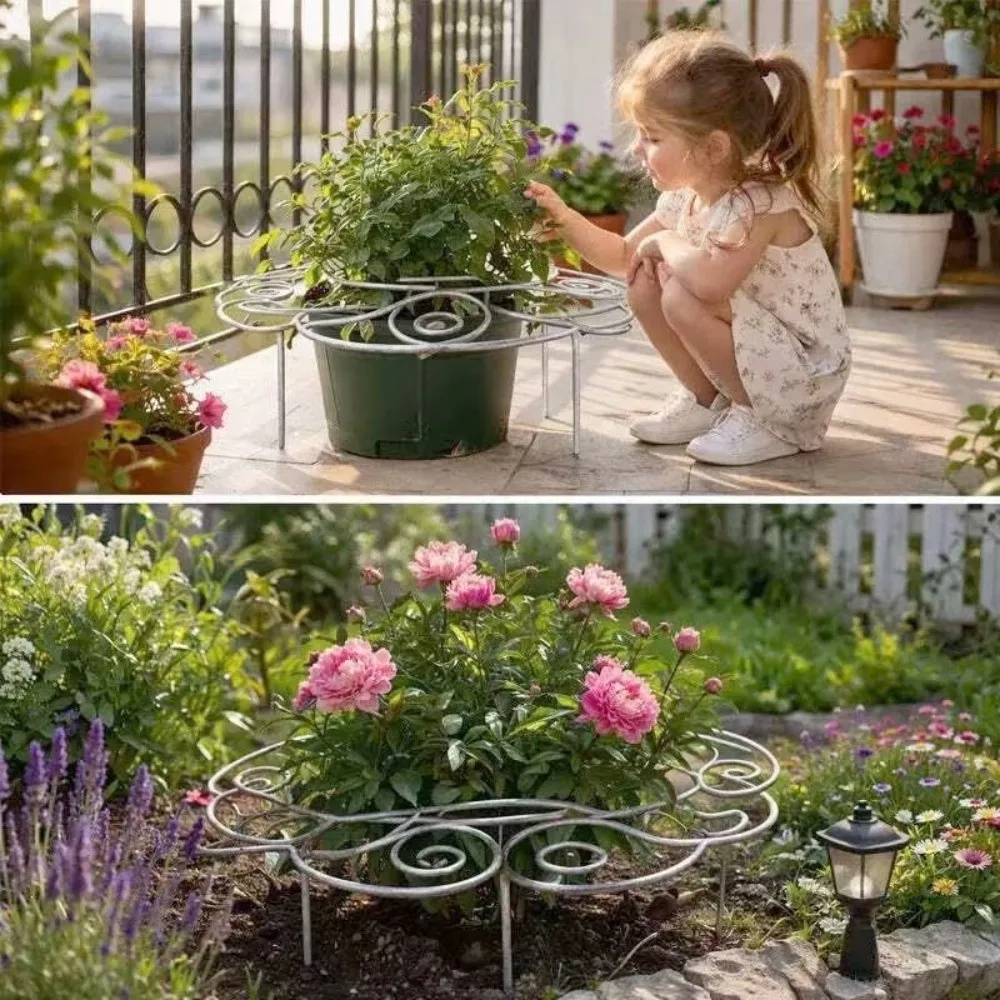 Flower Shaped Metal Plant Support Ring Rust-Proof Anti Lodging Grow Through Ring Bracket Iron Art Heavy Duty Climbing Frame