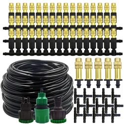 5M-30M Outdoor Misting Cooling System Garden Irrigation Watering 1/4'' Brass Atomizer Nozzles 4/7mm Hose for Patio Greenhouse