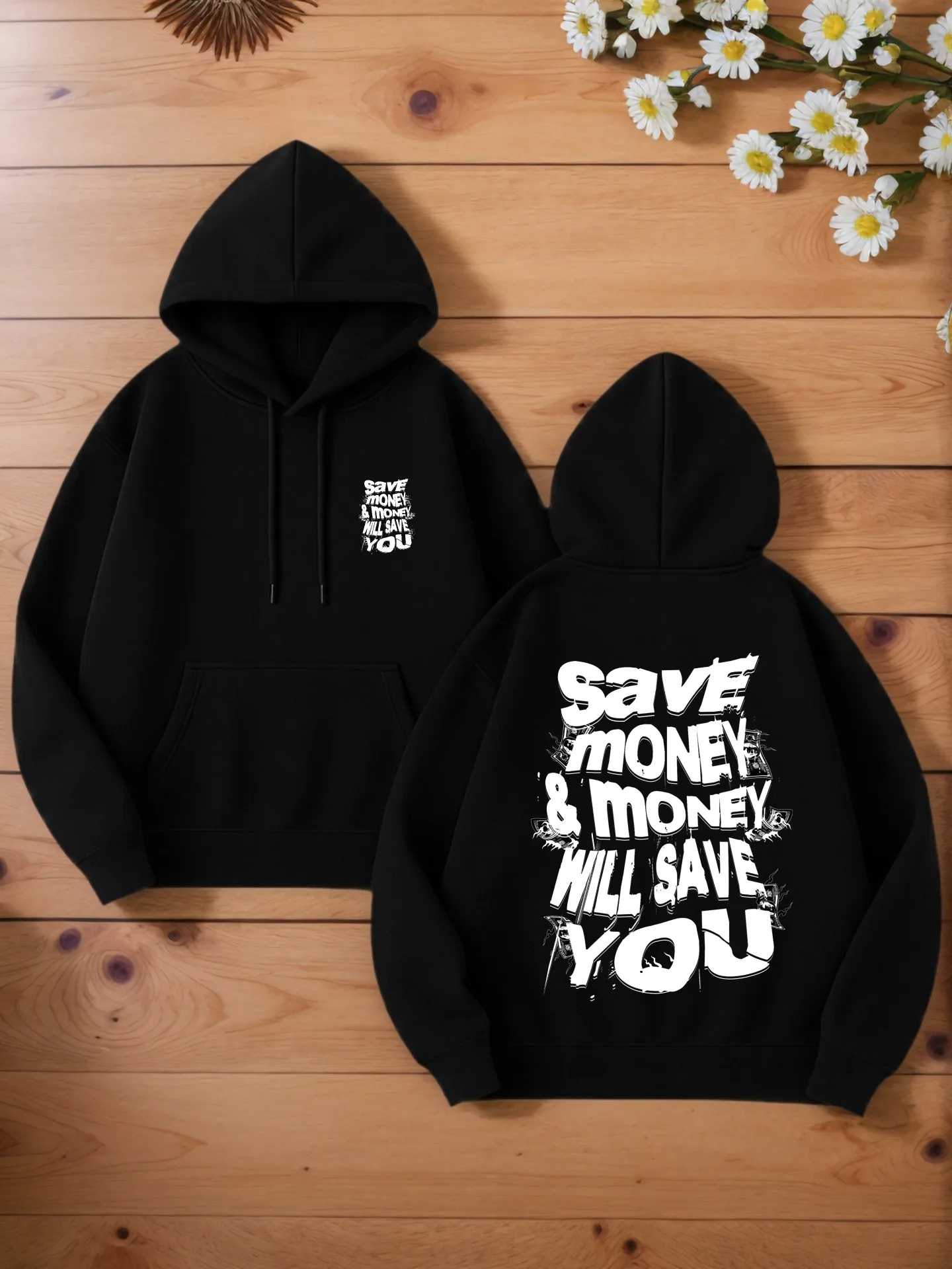 هوديي برسومات جرافيك للرجال، بلوفر مطبوع عليه حروف، ملابس شارع كاجوال للرجال، مبطن بالصوف، للارتداء اليومي #1