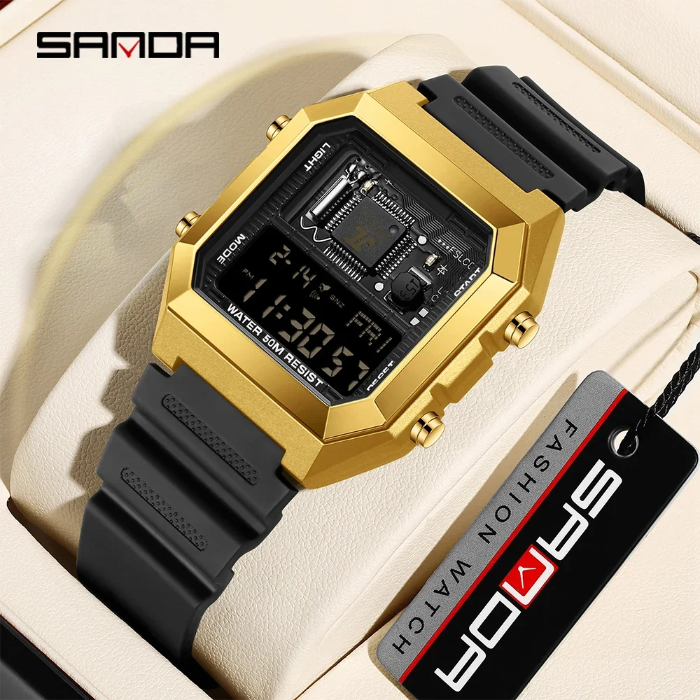 SANDA 6216 Male and Female Student Electronic Watch New Electronic Watch Square Multi functional Countdown Watch