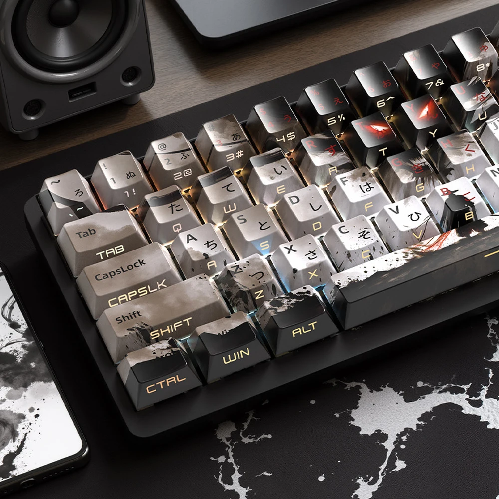 129 Keys Swordsman 5 Sides Dye Sub PBT Keycap Cherry Profile Side Printed Shine Through Keycaps for MX Switches Gaming Keyboard