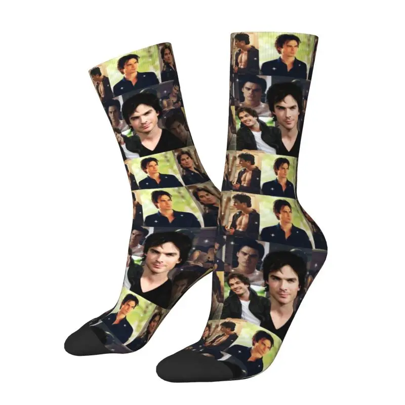 Custom Salvatore The Vampire Diaries TV Show Dress Socks for Men Women Warm Fashion Novelty Stefan Salvatore Collage Crew Socks