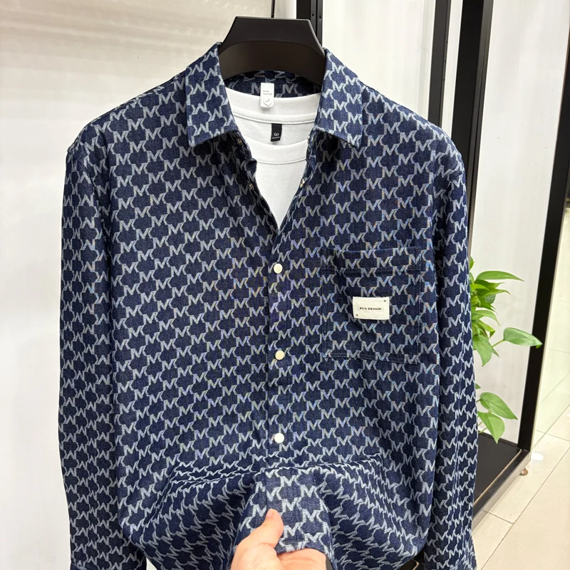  men's autumn high quality new product cowboy shirt jacquard lapel long sleeves pocket coat leisure fashion men's clothing tops