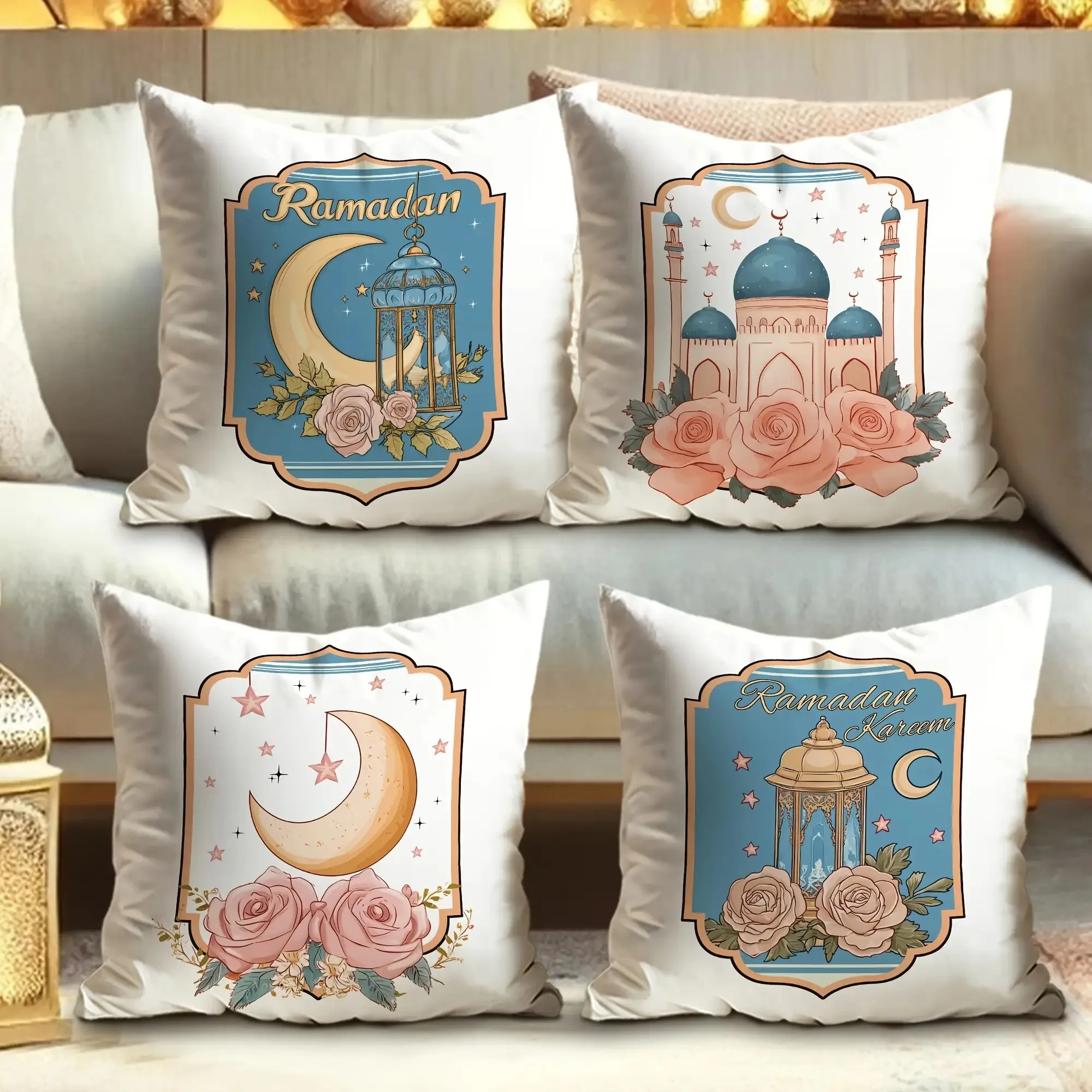 Purple Ramadan Temple digital printing pillow cover Short plush Suitable living rooms bedrooms sofas throw cushion cover 4pcs