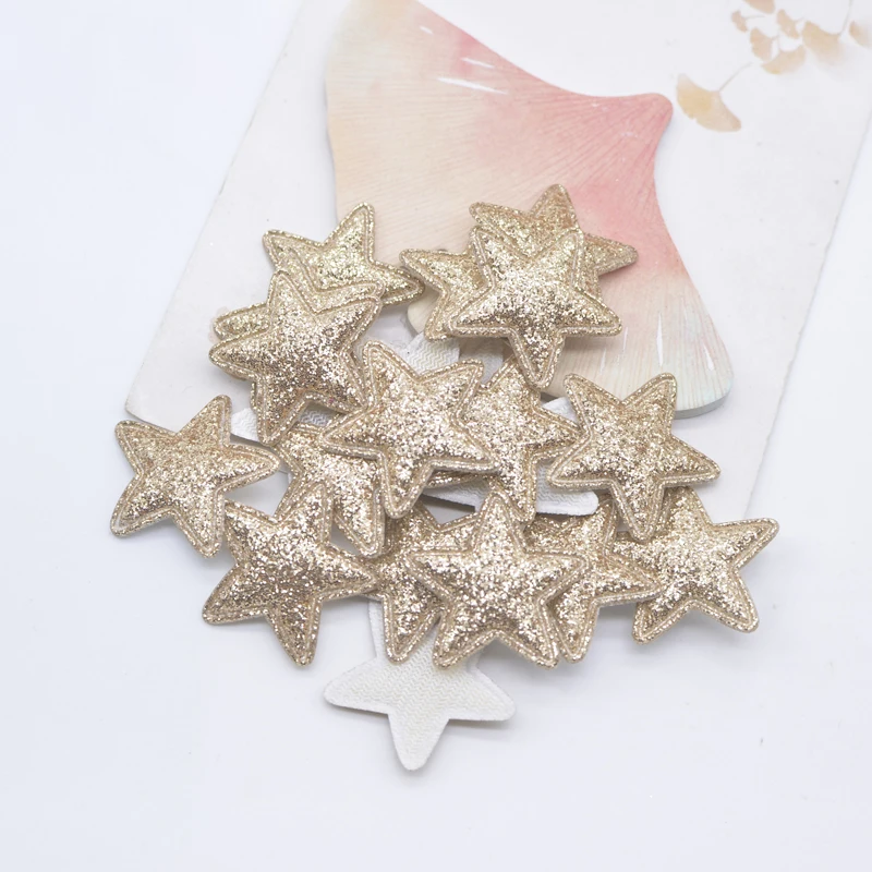 100Pcs 25mm Padded Glitter Star Appliques for DIY Crafts Clothes Hat Sewing Patches Hairpin Hair Clips Topper Decor Accessories