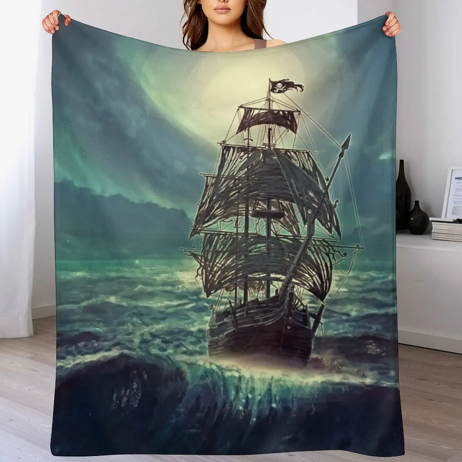 

Ghost Pirate Ship at Night Throw Blanket Thins Plaid on the sofa Warm Personalized Gift Blankets