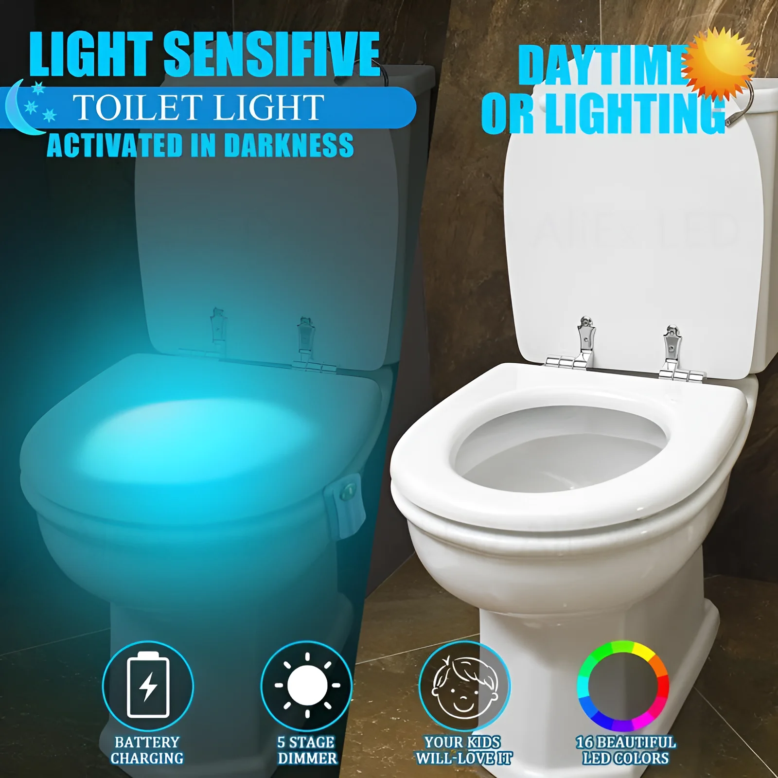 16Colors Smart PIR Motion Sensor Toilet Seat Night Light Waterproof Backlight For Toilet Bowl LED Luminaria Lamp WC Toilet Light