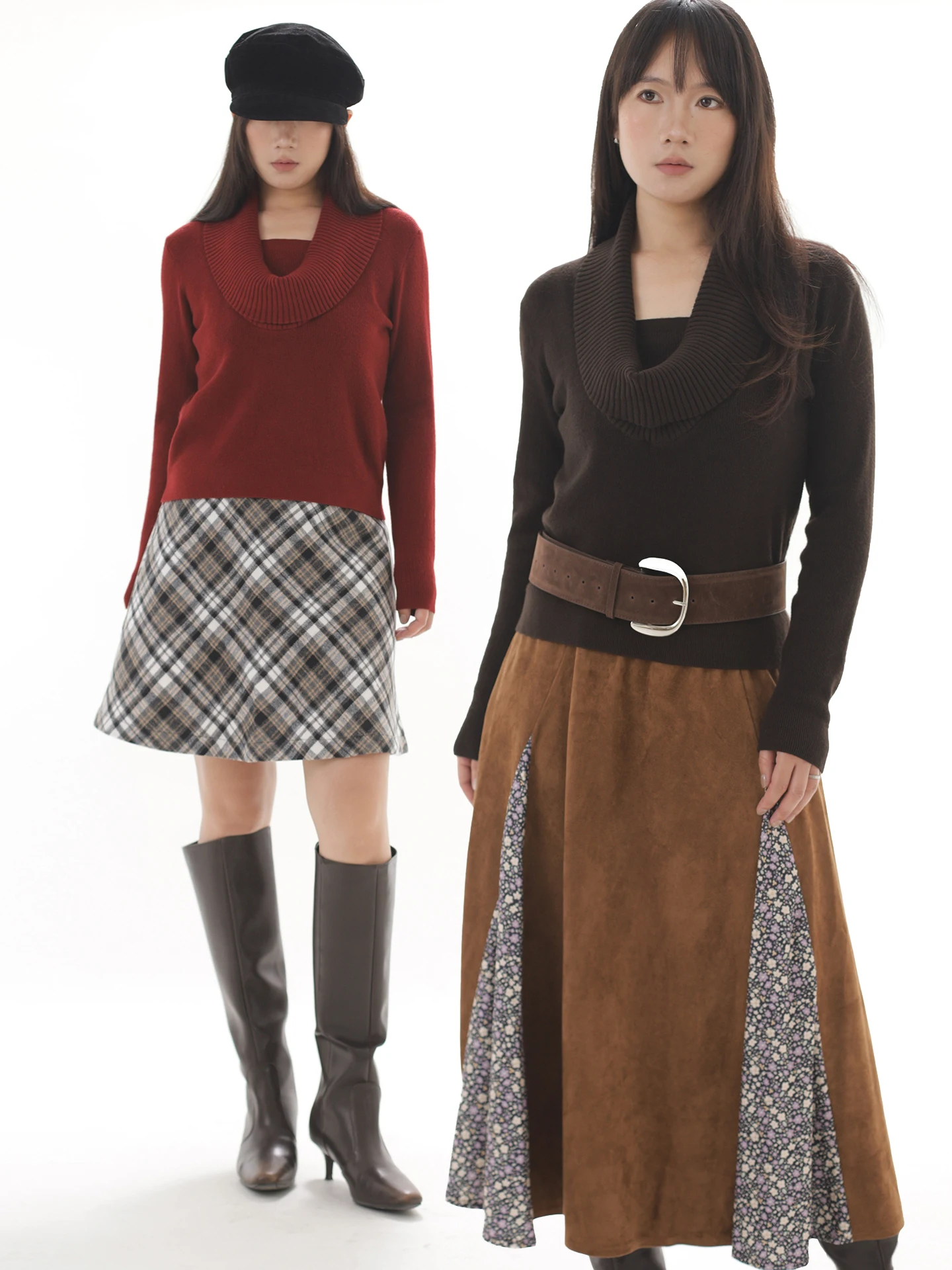 

Ohmyloli Wine Red Brown Coffee Retro Knitted off oulder Pure Color Sweater Women's Loose Fit Long Sve Knitted Pullover