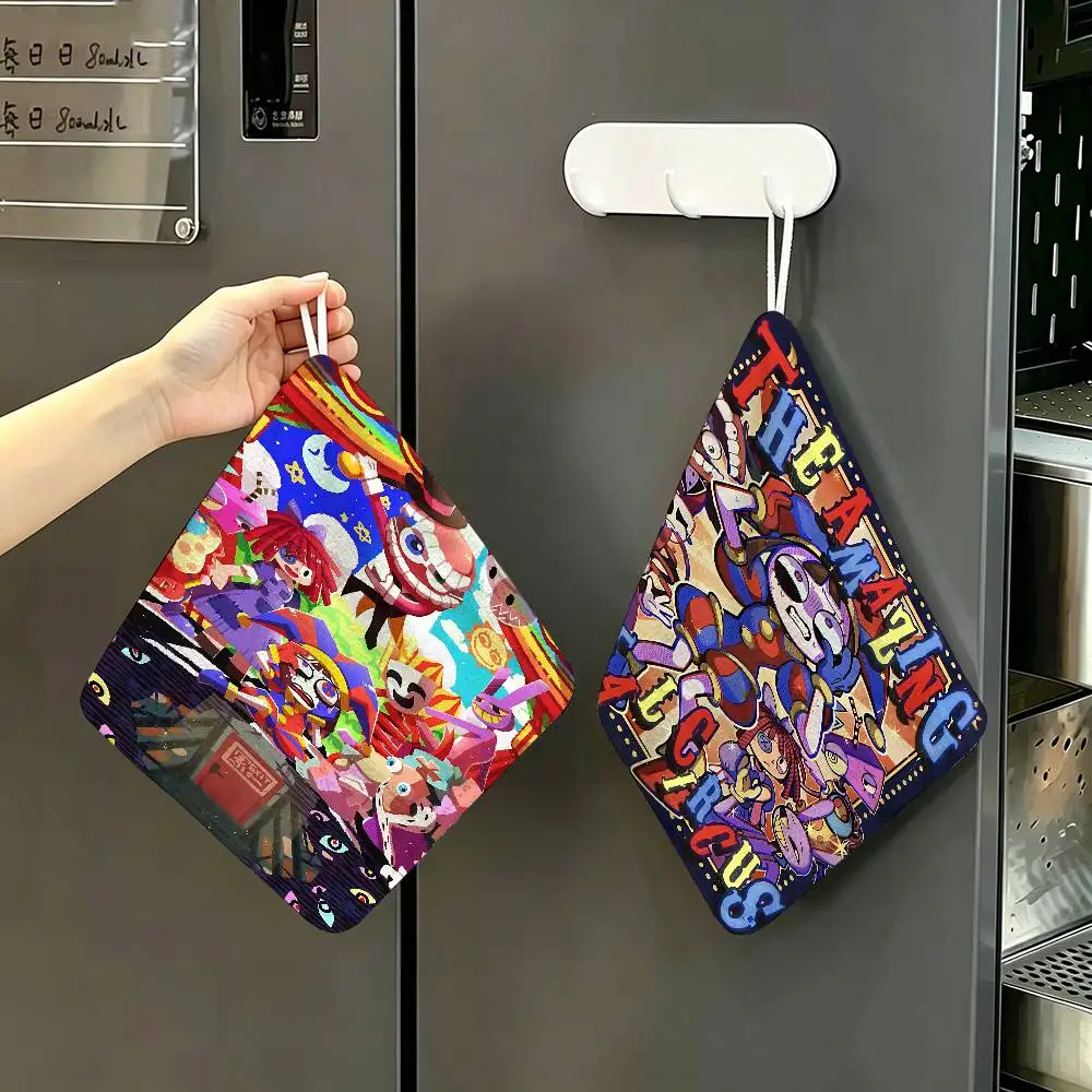 Animation A-Amazing D-Digital Circus Polyester Cotton Hand Wiping Towel, Hanging Design, Durable For Household Restaurant Use