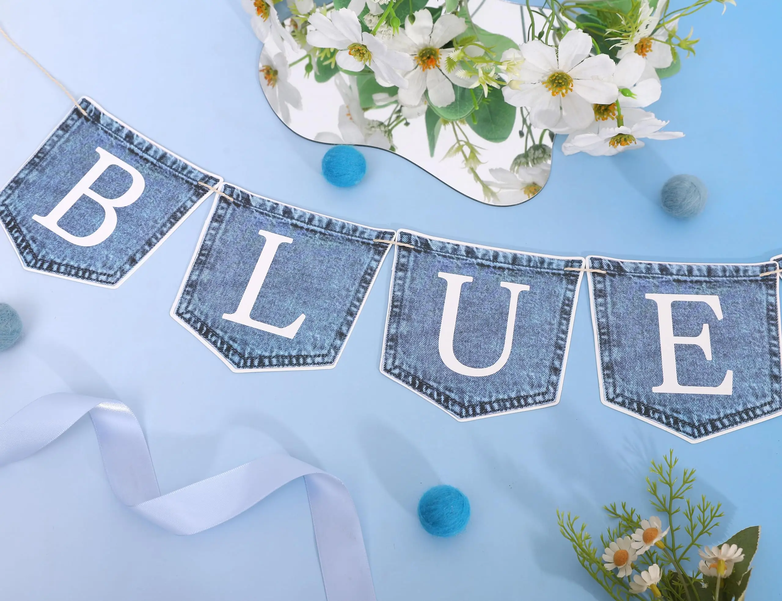 Pre-strung Blue Jean Baby Themed Hanging Banner for Kids Boys Welcome Baby 1st Birthday Baby Shower  Gender Reveal Party Decor view 6