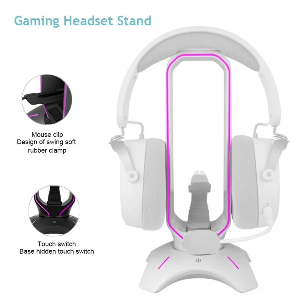 RGB Gaming Headphone Stand With USB Ports Headphone Holder Touch Control Light Desktop Gaming Headset Holder Earphone Hanger view 5