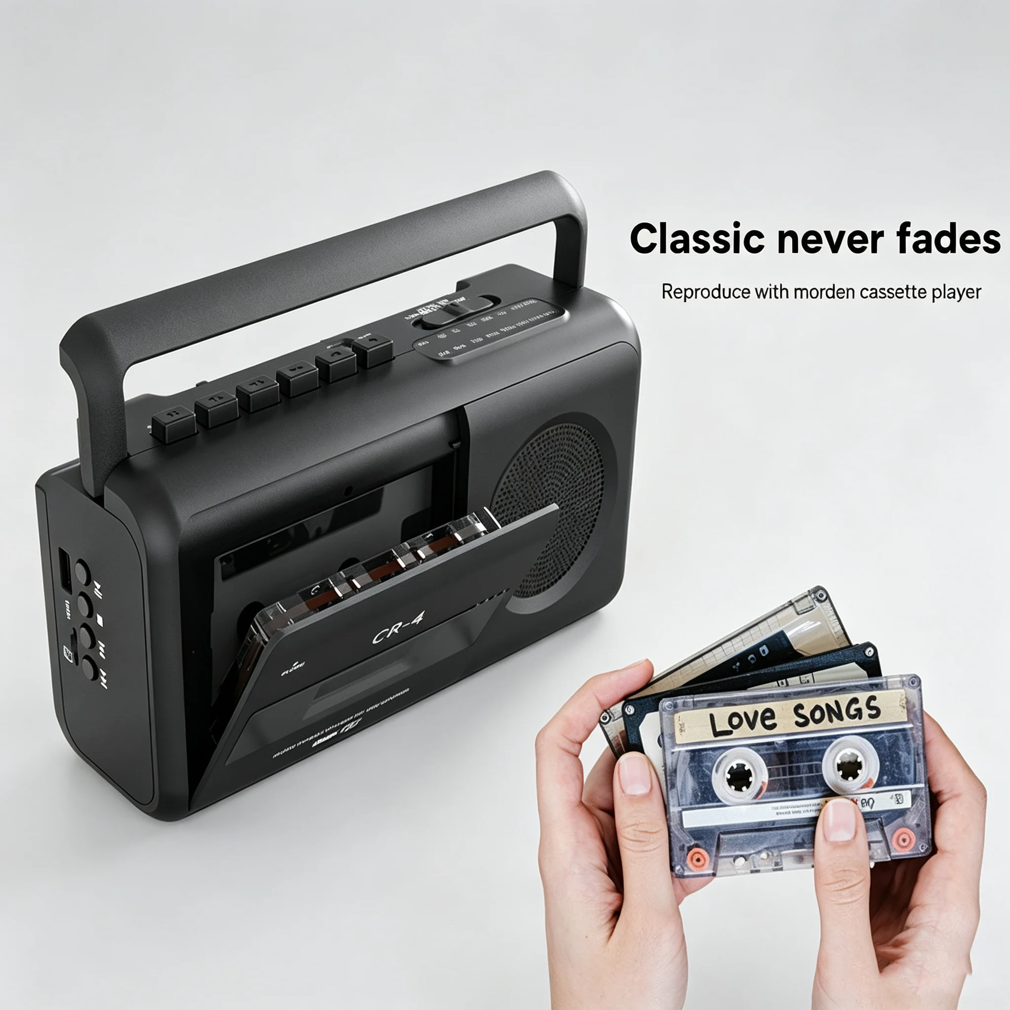 Boombox Portable Retro Cassette Tape Player, Supports SD/USB/Cassette Playback, AM/FM/SW Bands Radio, Built-in Speaker