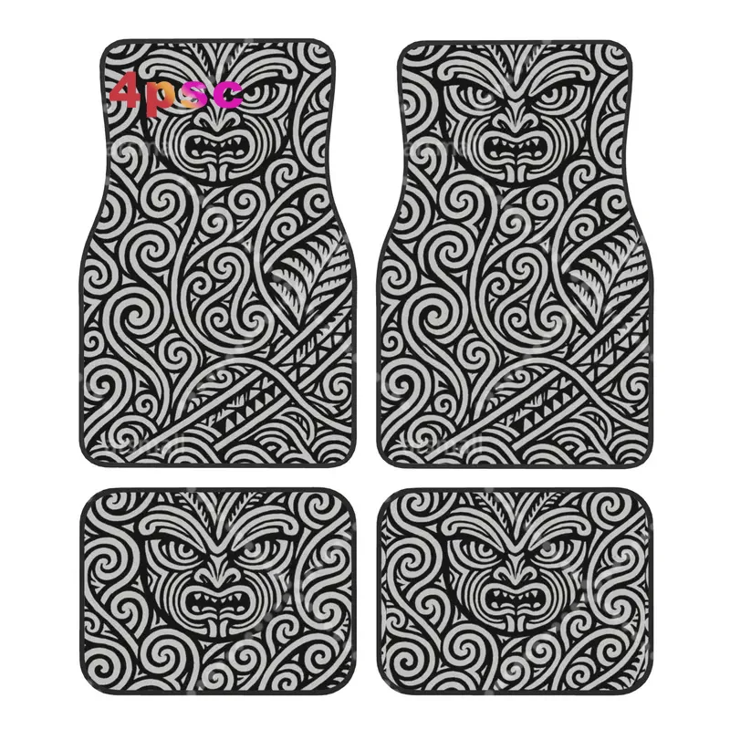 4PCS Crystal Velvet Car Floor Mats Tribal Maoris Warrior Tattoo New Zealand Anti Slip Car Universal Auto Front Rear Foot Mats