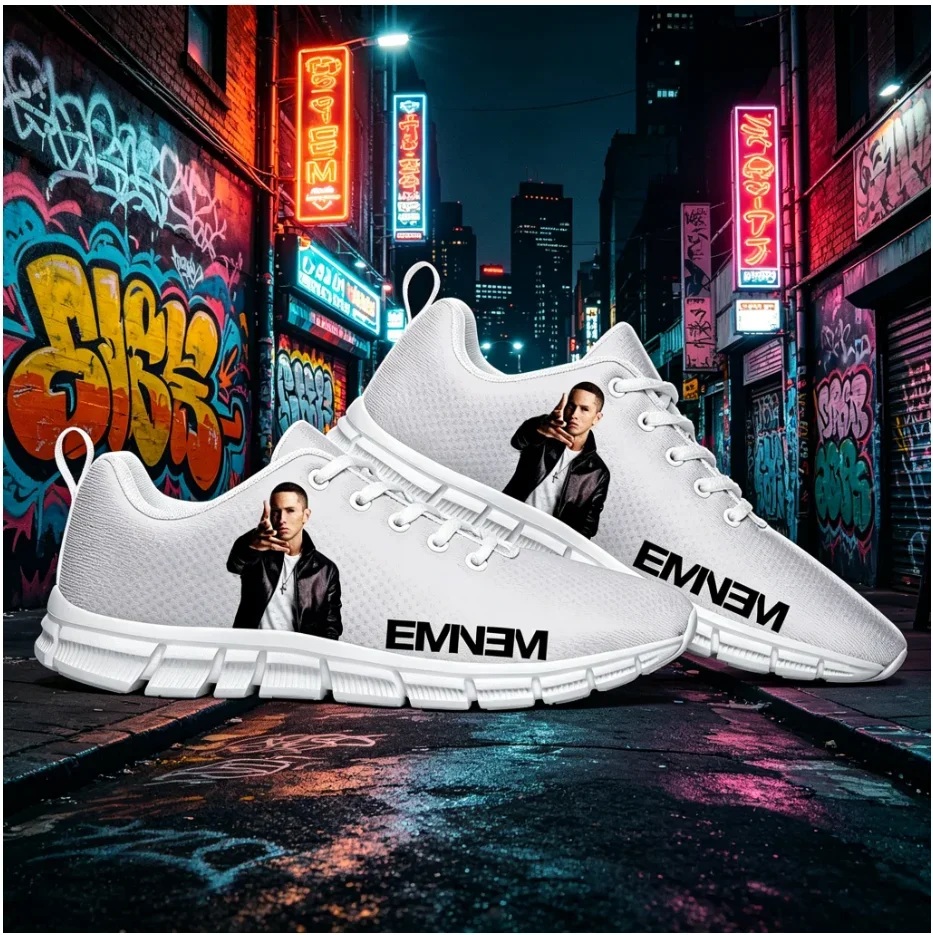 Eminem Custom High Top Sneakers Hip Hop Rapper Print Lightweight Breathable Unisex Street Fashion Casual Shoes
