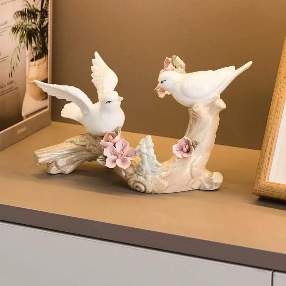 

Nordic Retro Ceramic Little Bird Ornament on White Branch, Minimalist Desktop Home Decoration, Tabletop Sculpture Decor