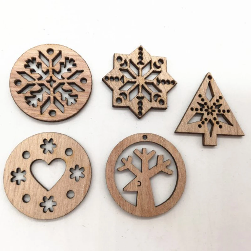 

Christmas Supplies Cartoon Patch Retro Decorative Wooden Snowflakes Embellishment Xmas Tree Ornaments Decor Creative Crafts