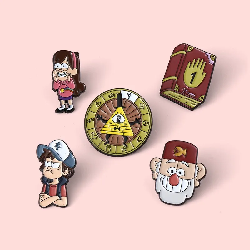 Cartoon Mystery Town Enamel Pins compass book Metal Brooches Decorative Lapel Badges Jewelry