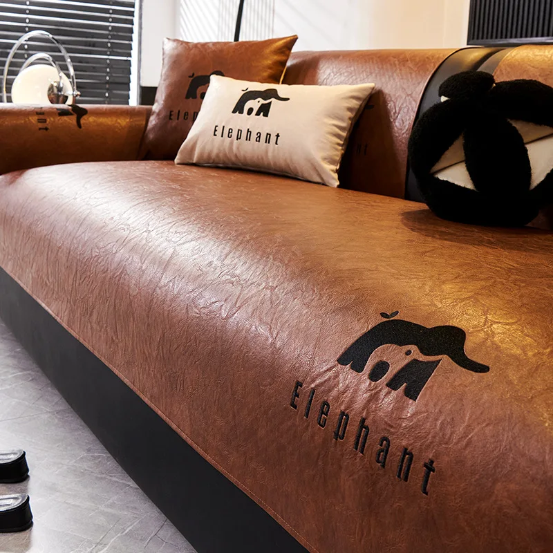 Faux Leather Waterproof Sofa Cushion High-End Solid Elephant Anti-Skid Couch Covers Sectional Wear-Resistant Living Room Decor