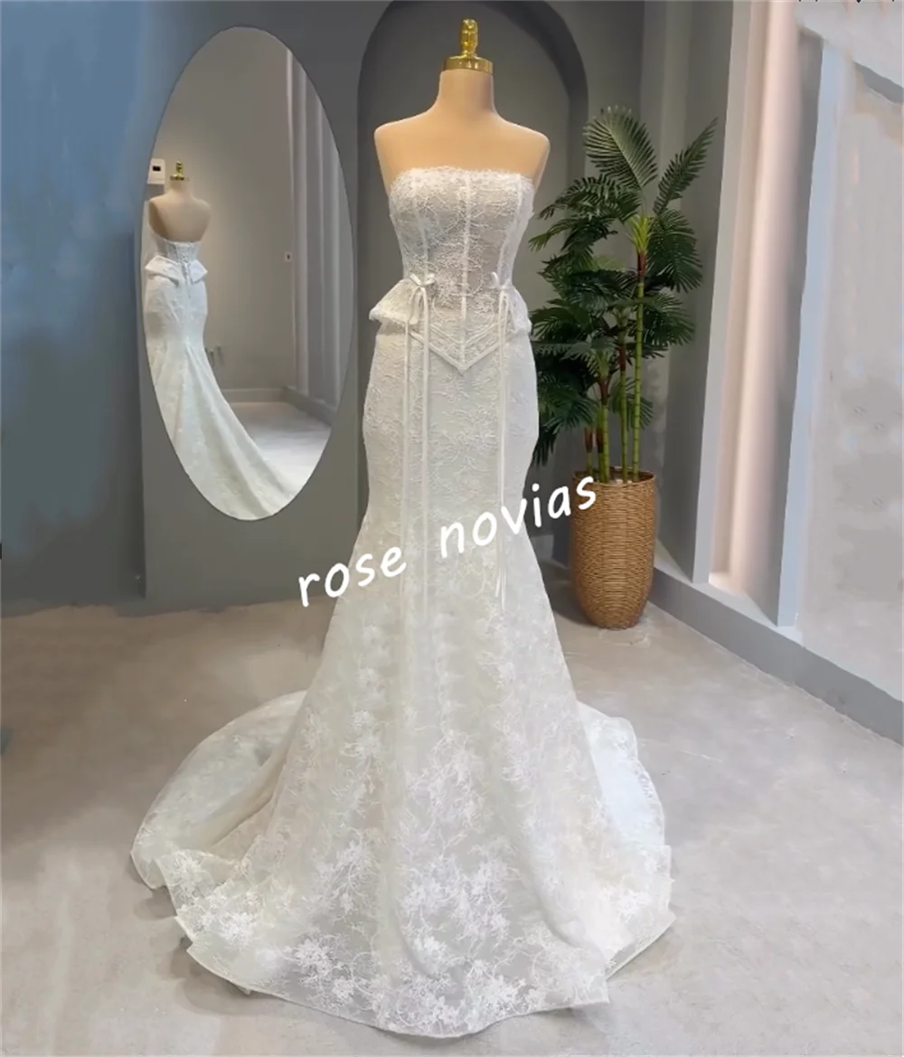 Customized Lace Lace-up Strapless Mermaid Floor-length Bespoke Occasion Dresses Woman Elegant Party Wedding High Quality