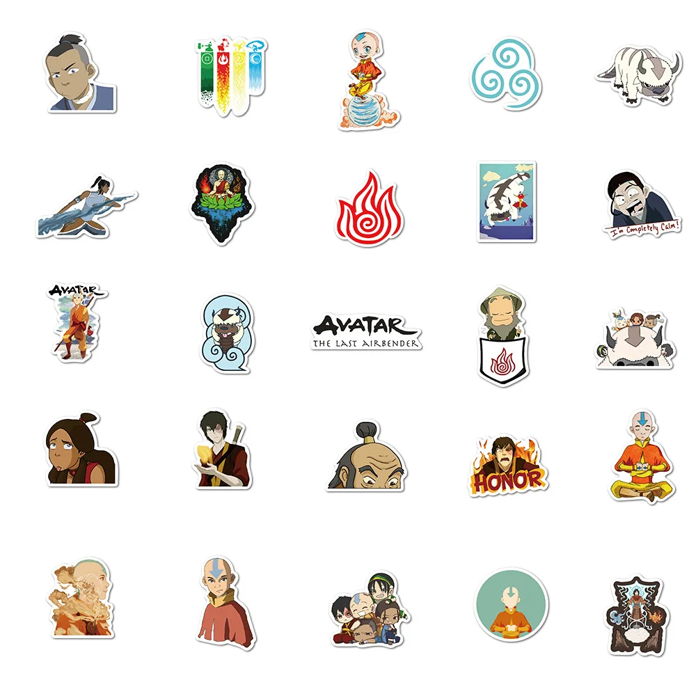 50PCS Avatar The Last Airbender Anime Stickers Skateboard Guitar Laptop Motorcycle Luggage Classic Toy Sticker for Kid