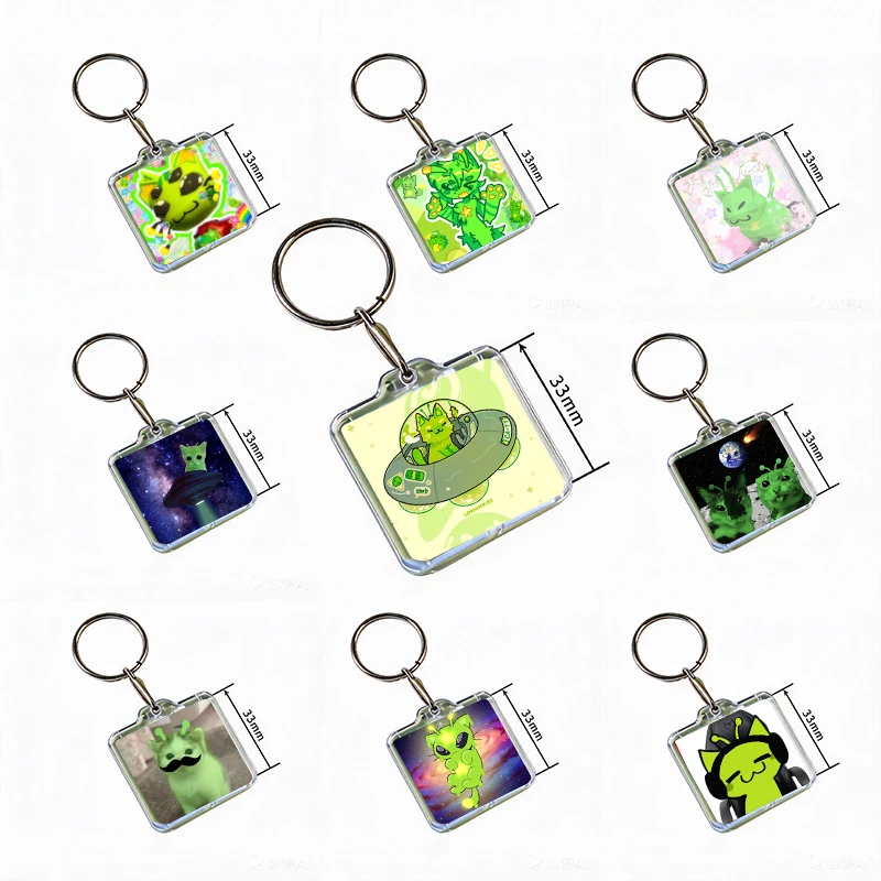 Funny Green Alien Cat Acrylic Keychain Handmade Hanging Ornaments for Clothes Backpack Decoration Accessories Gifts with Friends