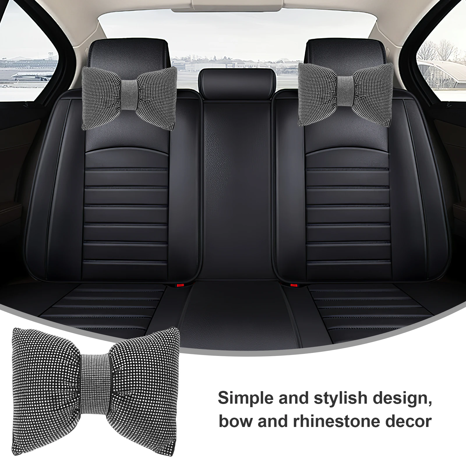 

2 pcs Car Neck Support Pillow Bow Rhinestone Decorative Headrest Cushion For Auto Vehicle Easy Install Bling Car Cushion