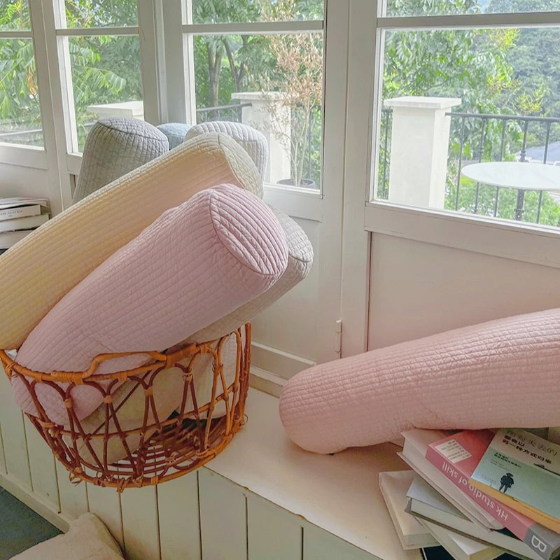 

Soft Cotton Sand Washed Cylinder Pillow for Side Sleeper Anti Collision Cushion Detachable Hugging Leg Pillow Home Decor Bedroom