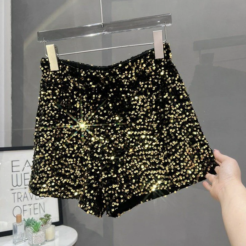 Damen Pailletten-Shorts mit elastischem Bund, glitzernde Hose, schmale Passform, lässige Hose, Nachtclub, Halloween, Festival, Party, Bühnenshow, Y2K-Shorts – Detail 8