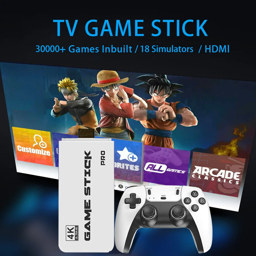 M15 4K Pro TV Game Stick 64G 30000+ Games 2.4G Double Wireless Controller 4K Retro Game TV Stick Retro Classic Games Video Game