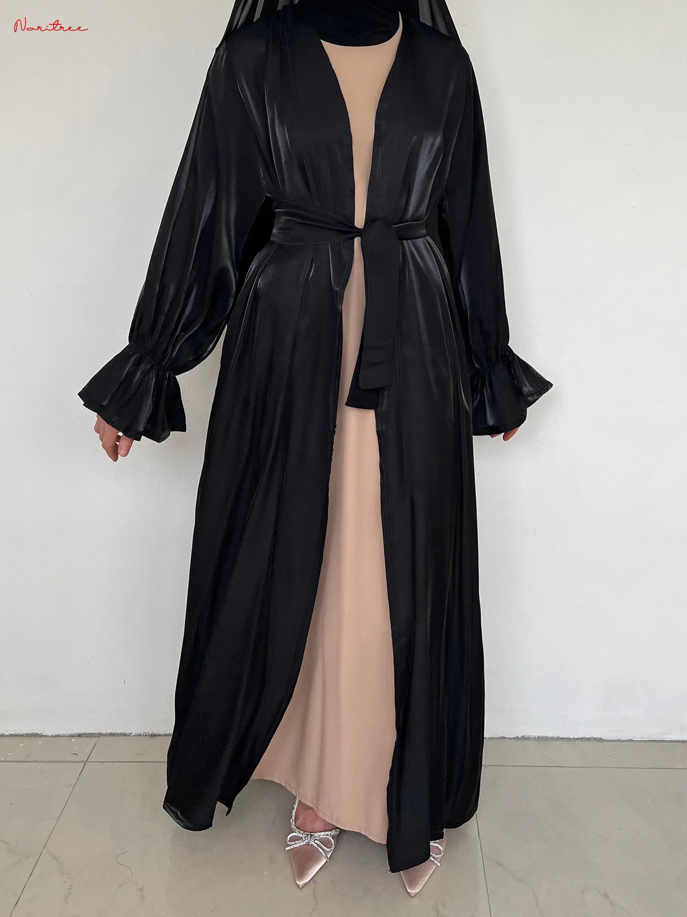 

Fashion Shiny Soft Abaya Djellaba Muslim Dress Dubai Full Length Opened Kimono Abaya Dubai Scarf Muslim Islam Robe WY1719