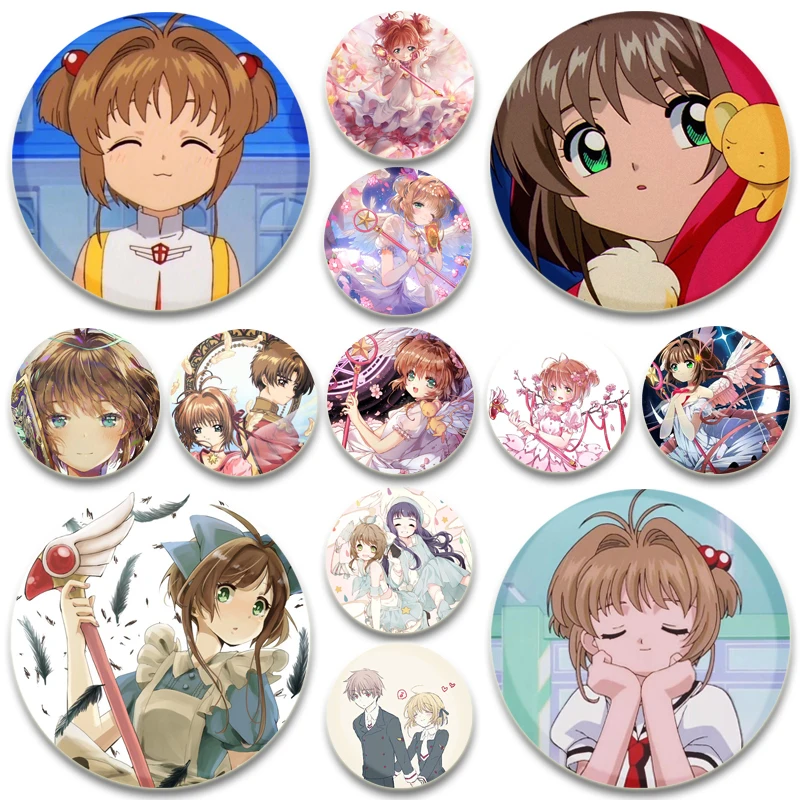 HD Print Brooches Anime Badge KINOMOTO SAKURA Cartoon Round Display Lapel Pins for Backpack Clothes Gift Accessory 32/44/58mm