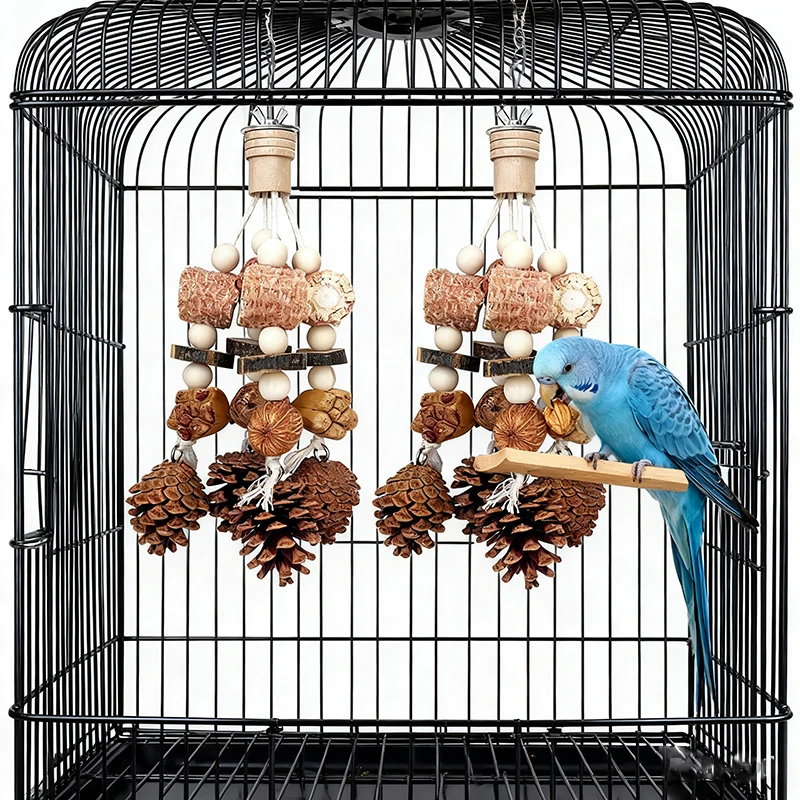 

Натуральная жевательная игрушка для птиц, хлопковая веревка, сосновая шишка, игрушка для попугая, устойчивая к укусам, разрывающая игрушка для птиц, обучающая клетка для корел, игрушки, аксессуары