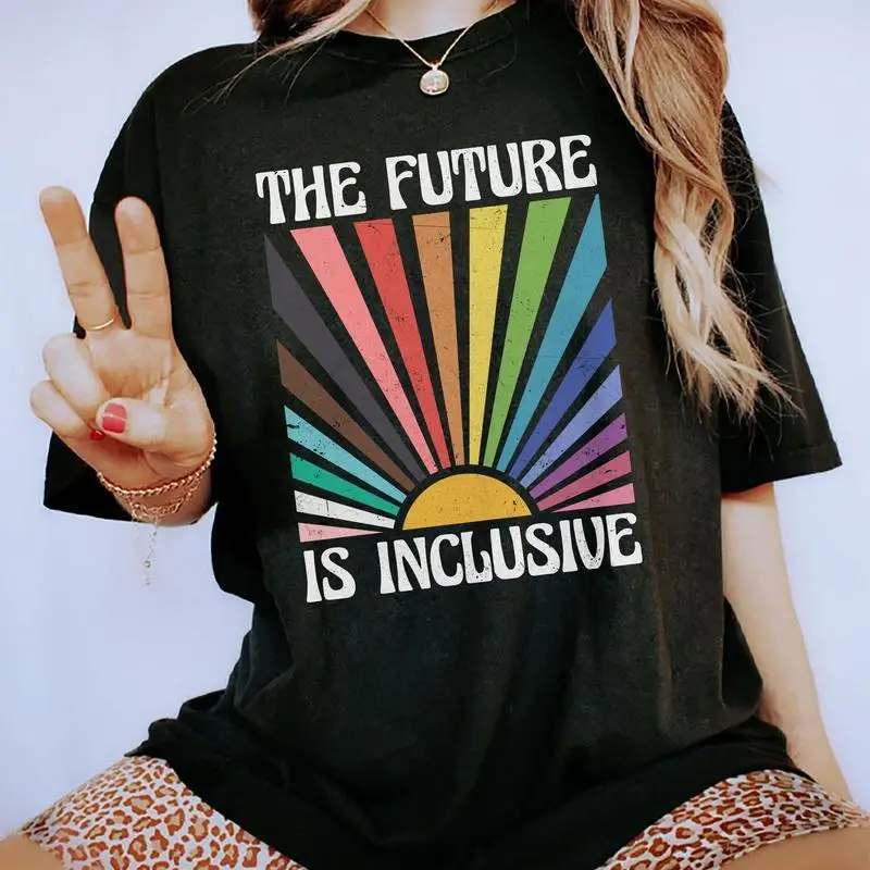 

The Future is Inclusive Shirt Retro, Vintage Rainbow Pride Tee, Trans Rights Top, LGBTQ Gift, Progress Pride Shirt, Social Justi