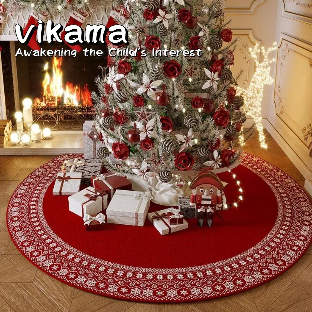 

VIKAMA Christmas Tree Large Round Rug Anti-Slip New Year Decorative Mat Holiday Rug for Festive Atmosphere home