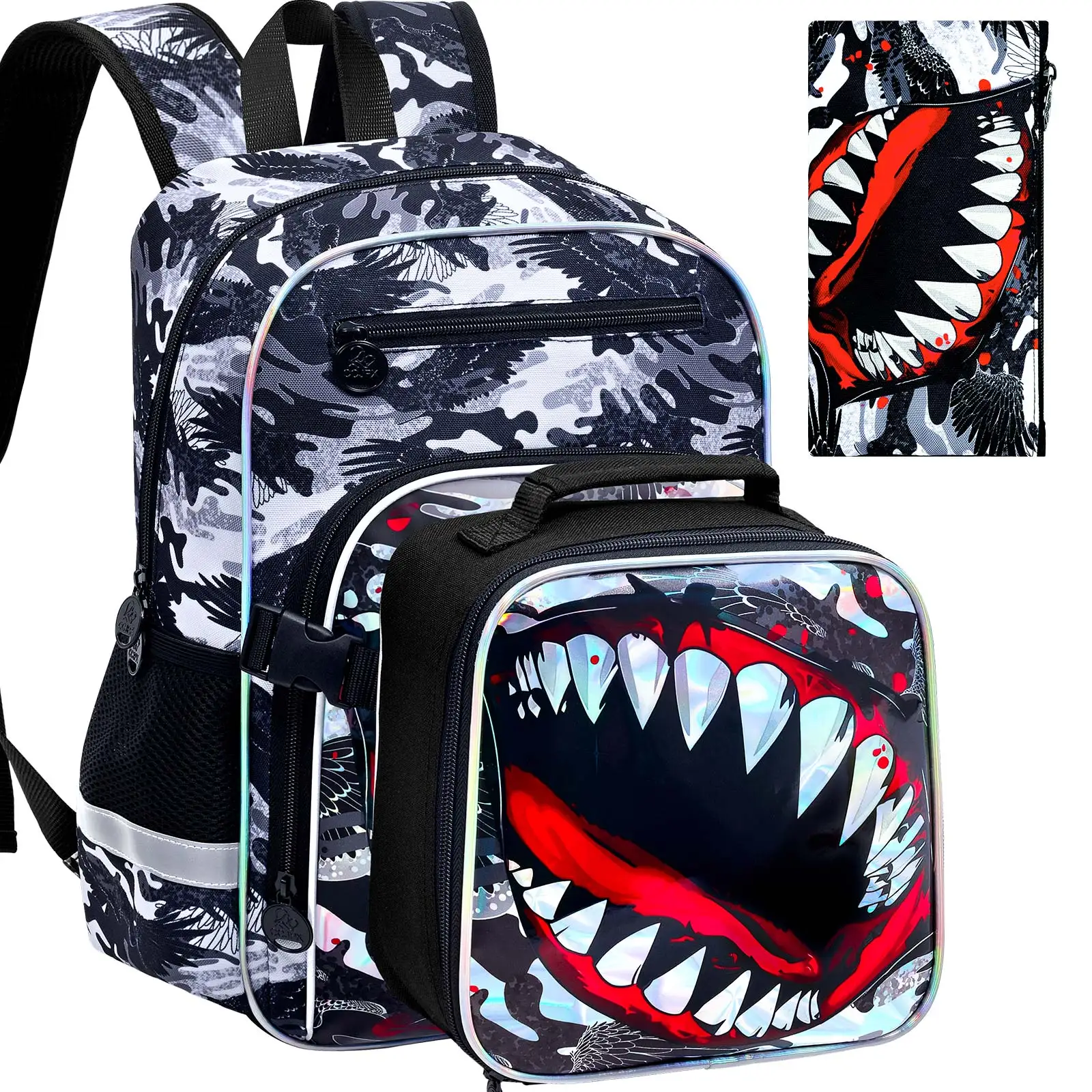 

Рюкзак Shark 16 дюймов для мальчиков, школьный рюкзак из 3 предметов с ланч-боксом, детские рюкзаки для начальной школы, дошкольников и детского сада