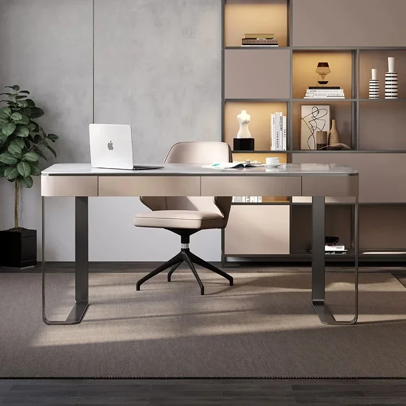 

Modern rock slab desk Italian minimalist small apartment high-end desk villa living room study stainless steel writing desk