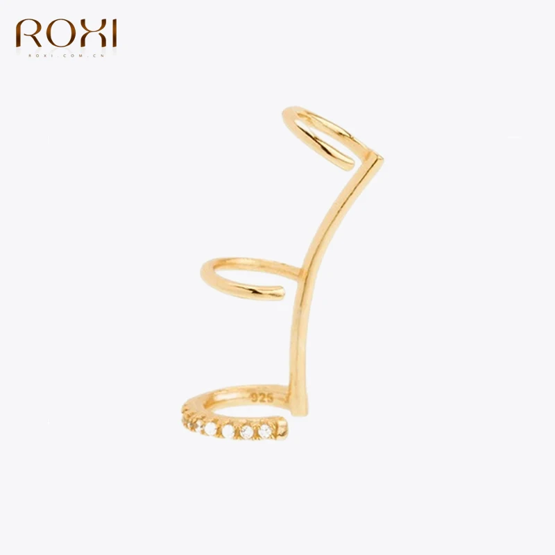 ROXI Punk Trendy Cool Three Floors Ear Clip Geometric 925 Sterling Silver Ear Cuff NO Piercing Earrings For Women Pendientes