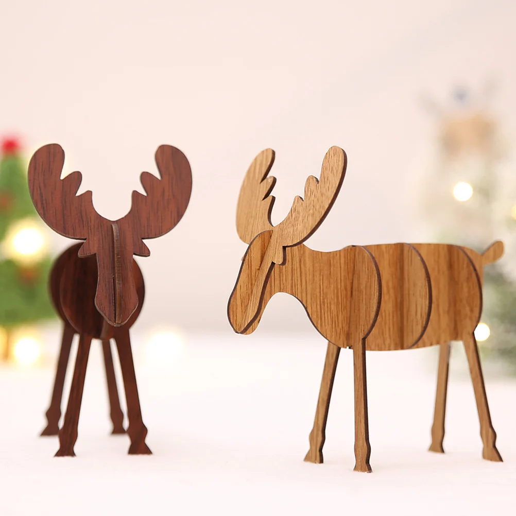 

Deer Figurines Elk Ornaments Decorations Animal Wood Dining Table Child Christmas Centerpieces