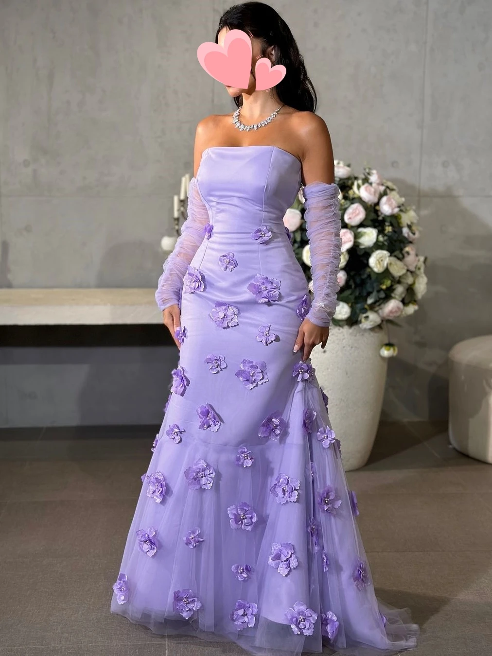 

Oisslec Dress Elegant Vintage Sweet Lilac Mermaid Flowers Strapless Customize Formal Occasion Prom Dress Evening Party Gowns