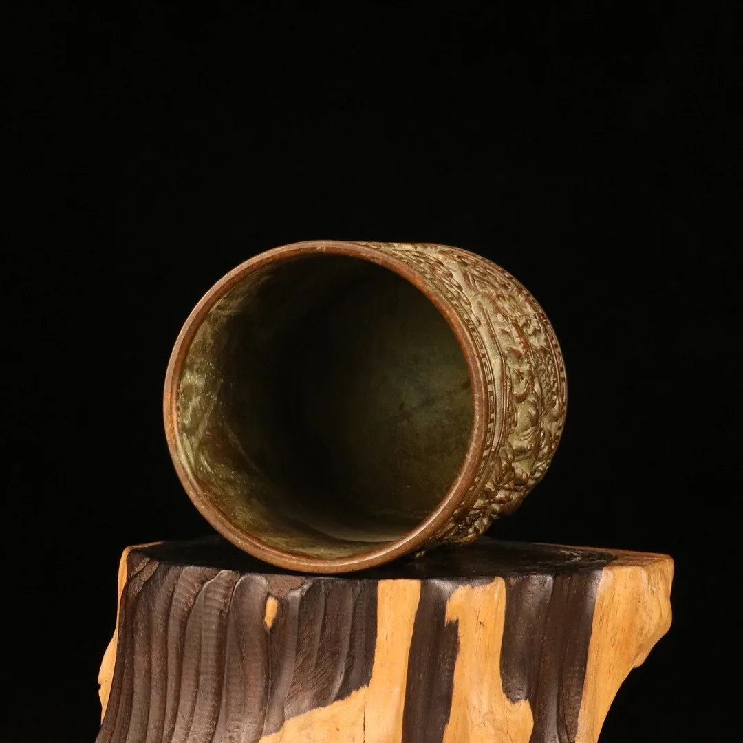 Creative Art Flower Pot Makeup Brush Storage Pen Holder Bronze Dragon Pattern Sculpture Storage Box Retro Decorative Vase