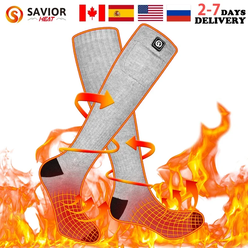 Savior Heat Battery Electric Heated Socks For Men Winter Warm Outdoor Sports Rechargeable Thermal Socks Foot Women For Cycling