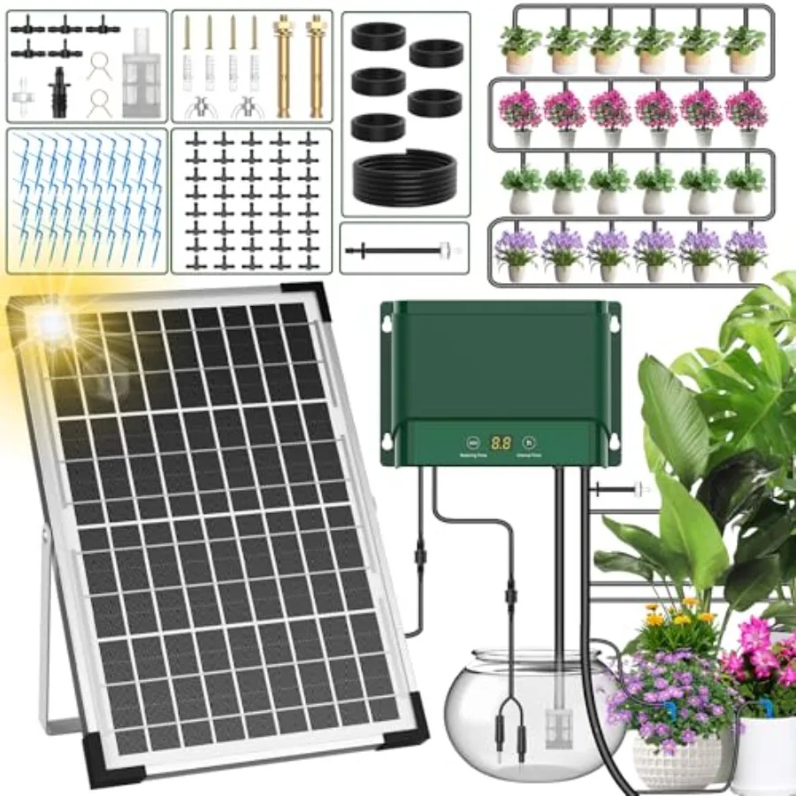 

Solar Irrigation System 10W for Automatic Plants Watering in Summer Garden Drip Irrigation Kit with UV-Resistant PVC Tubing Bla
