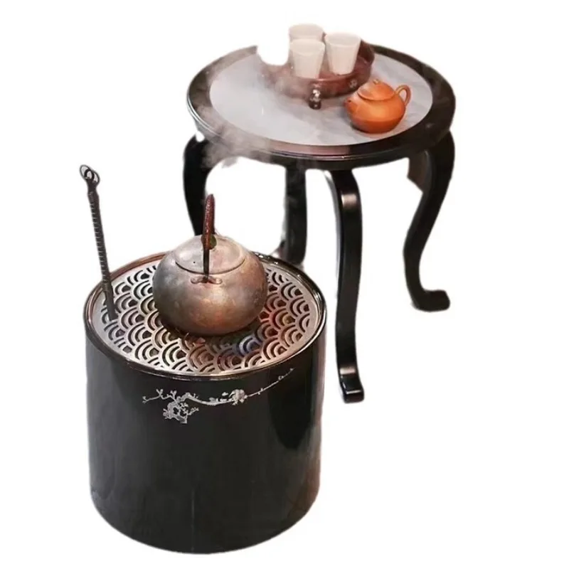 North American cedar wood brazier charcoal stove  table combo set,  space stove , tea stove table