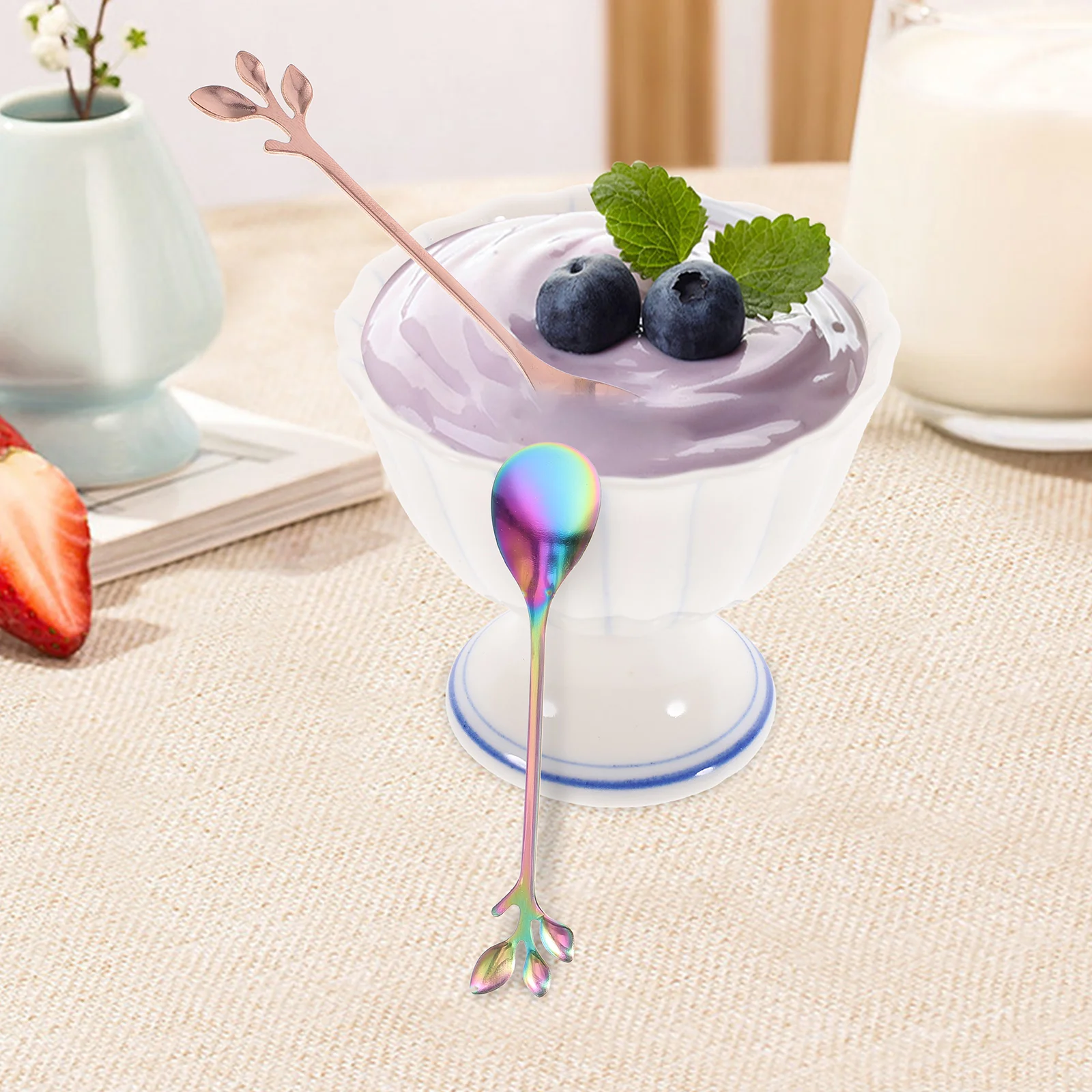 

4Pcs Stainless Steel Spoon Leaf Design Creative Coffee Stirring Dessert Mixing Spoon Kitchen Tableware Coffee Spoons