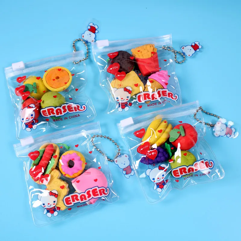 Creative Student Prizes Fruit KFC zipper bag eraser Children's stationery Bonus small gift eraser