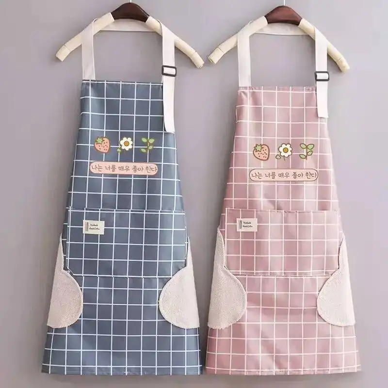 

New Fashion Household Kitchen Cooking Waterproof Oil Proof Cute Little Fresh Female Apron Adults Can Wipe Hands Male