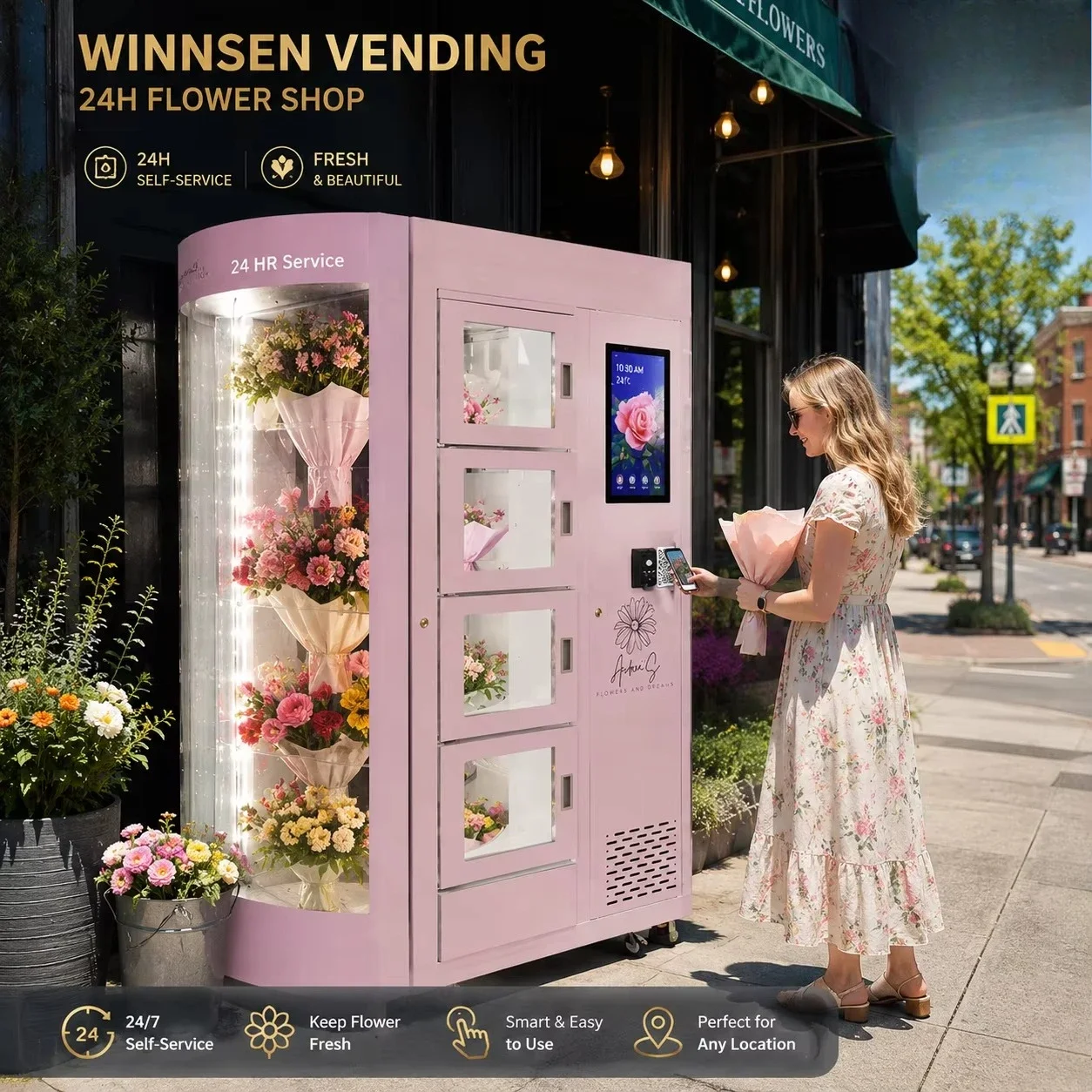 FOODLINE Flower Vending Machine Remote Background Management Flower Vending Kiosk For Multiple Site Operation