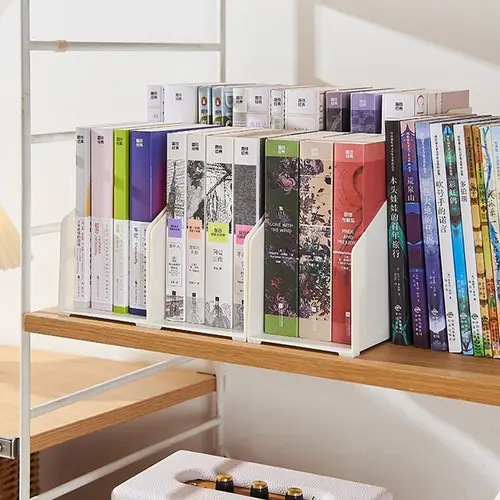 Imagen 2 del producto Sujetalibros de plástico portátil, estante de almacenamiento de archivos de doble capa de Color sólido, soporte de libros de gran capacidad, suministros para estudiantes
