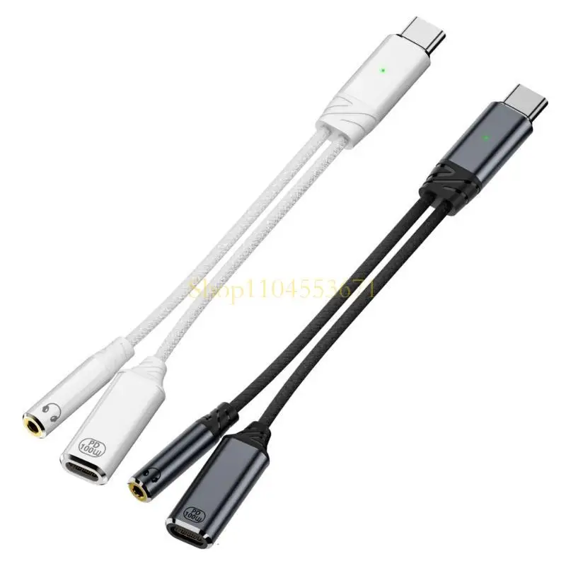 Best Seller 2 in 1 USBC to 3.5mm Headphone PD100W Charging Sound Cable 3.5 Adapter Cord